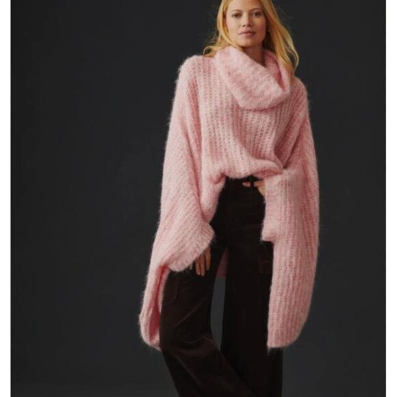 Anthropologie Sweaters - Anthropologie Pastel Pink Oversized Turtleneck Poncho Sweater OS